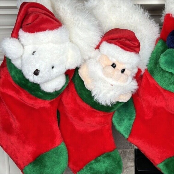 Vintage 3D Santa CHRISTMAS STOCKING Green Red White Plush Hat Prima Creations - Picture 6 of 6